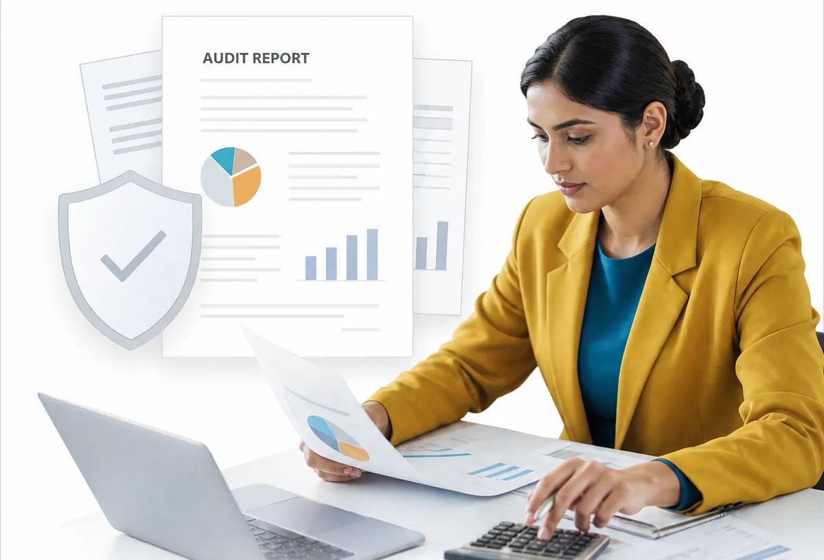 An auditor reviewing a report and working papers